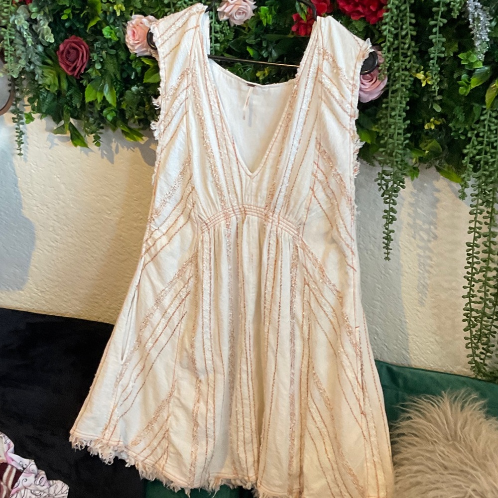 Free People Ivory V-Neck Boho Dress